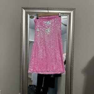 ASOS pink strapless sequin dress